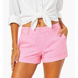 Lilly Pulitzer Pink Check Plaid Barclay Cuffed Mid Rise Shorts Womens 2 Preppy
